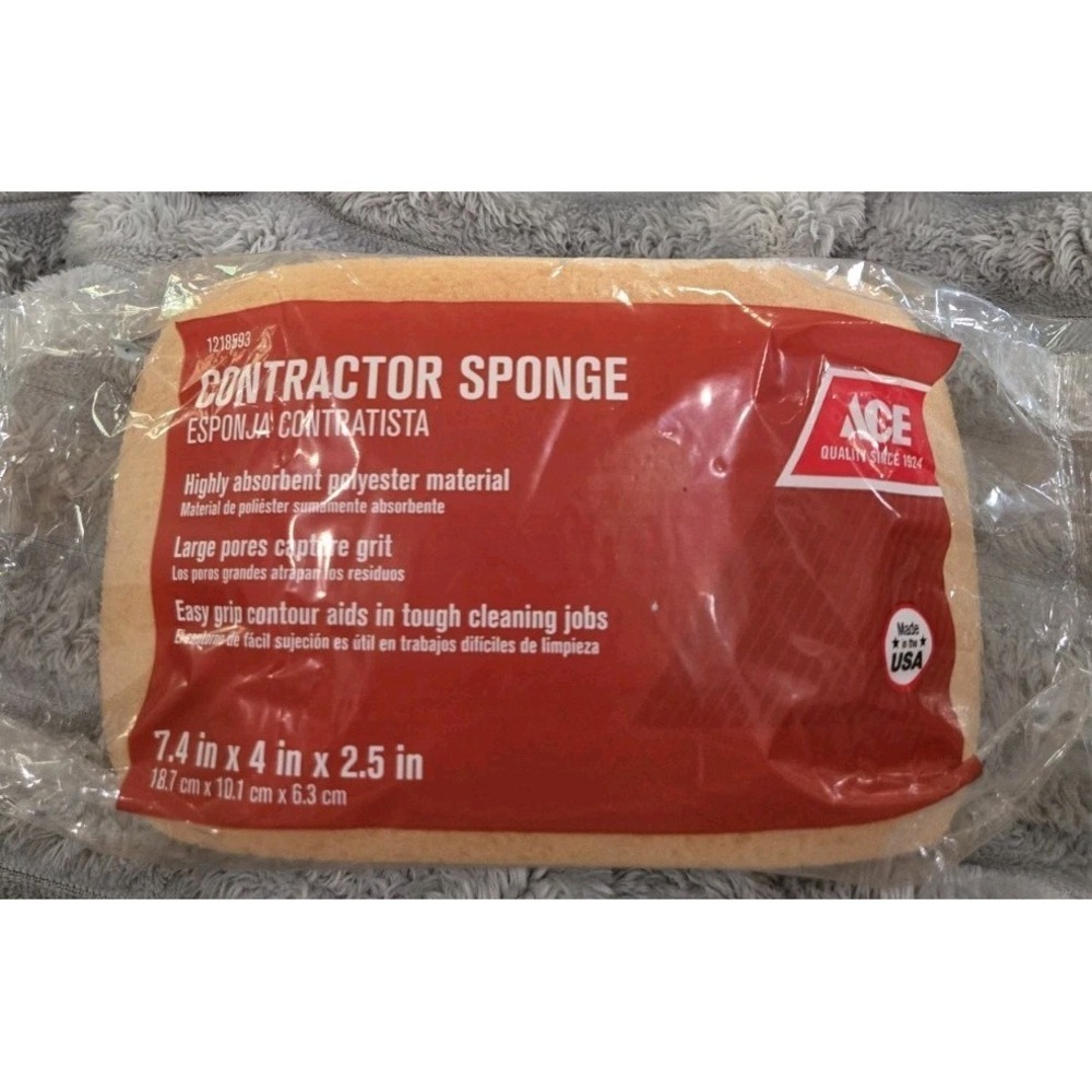 Ace Contractor Sponge 7.4"‎ X 4" X 2.5" Large Pore, Highly Absorbent, (1218593)